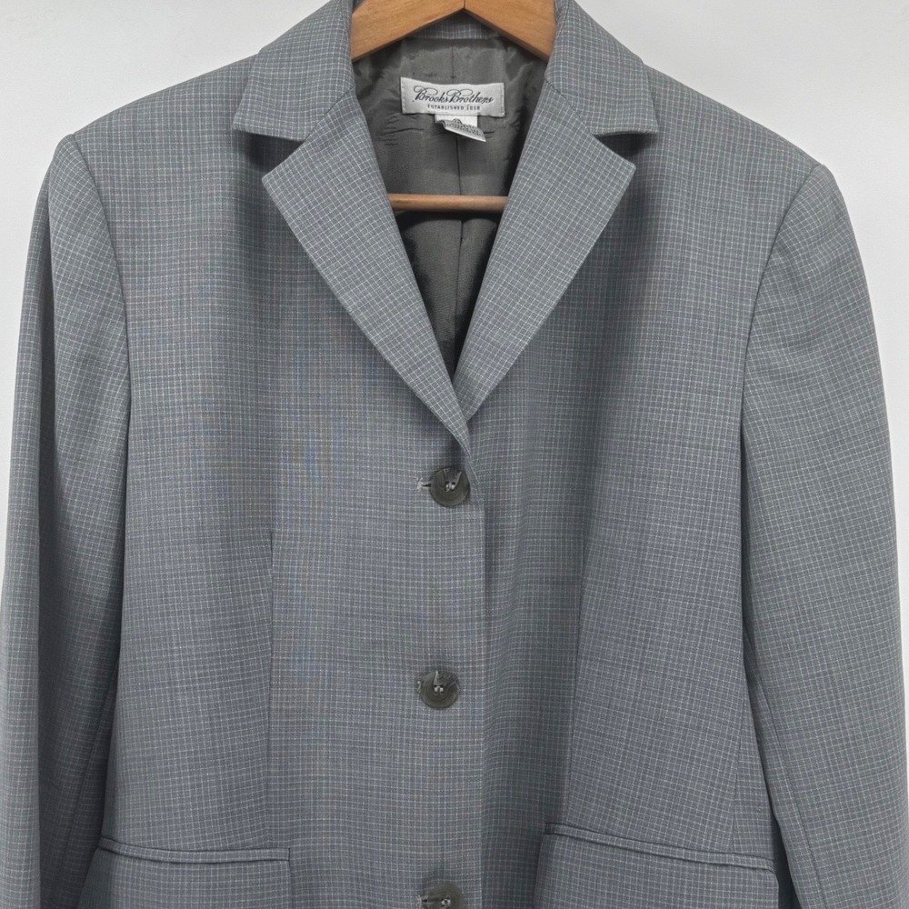 Brooks Brothers Womens Grey Pure New Wool Micro Check 3-Button Blazer Jacket 8